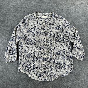 Amour Vert Womens Shirt Medium Blue Gray Silk Quarter Sleeve Pullover Top